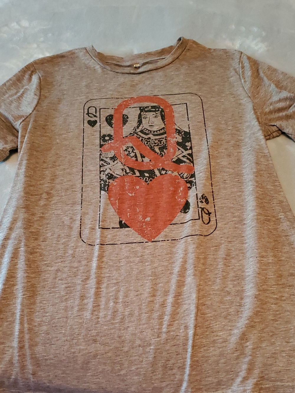 Women's Gray Graphic Heart Playing Card Tee